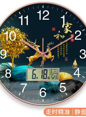 轻奢静音挂钟园艺风景装饰新款创意钟表家用装饰钟自动对时电波钟