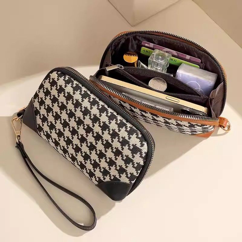 金金兔手拿包女包气质软牛皮质感钱包千鸟格手提小包包零钱夹包,收纳整理,化妆包,淘宝优惠券,粉丝福利购,淘宝优惠卷