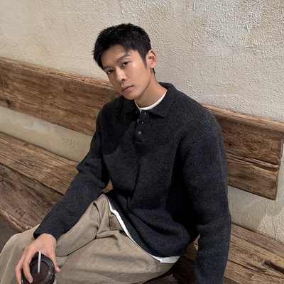 马克斯星球极简老钱风翻领毛衣