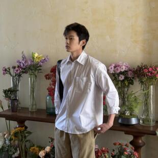 马克斯星球 春季新款韩系简约条纹白衬衫男长袖宽松休闲衬衣外套