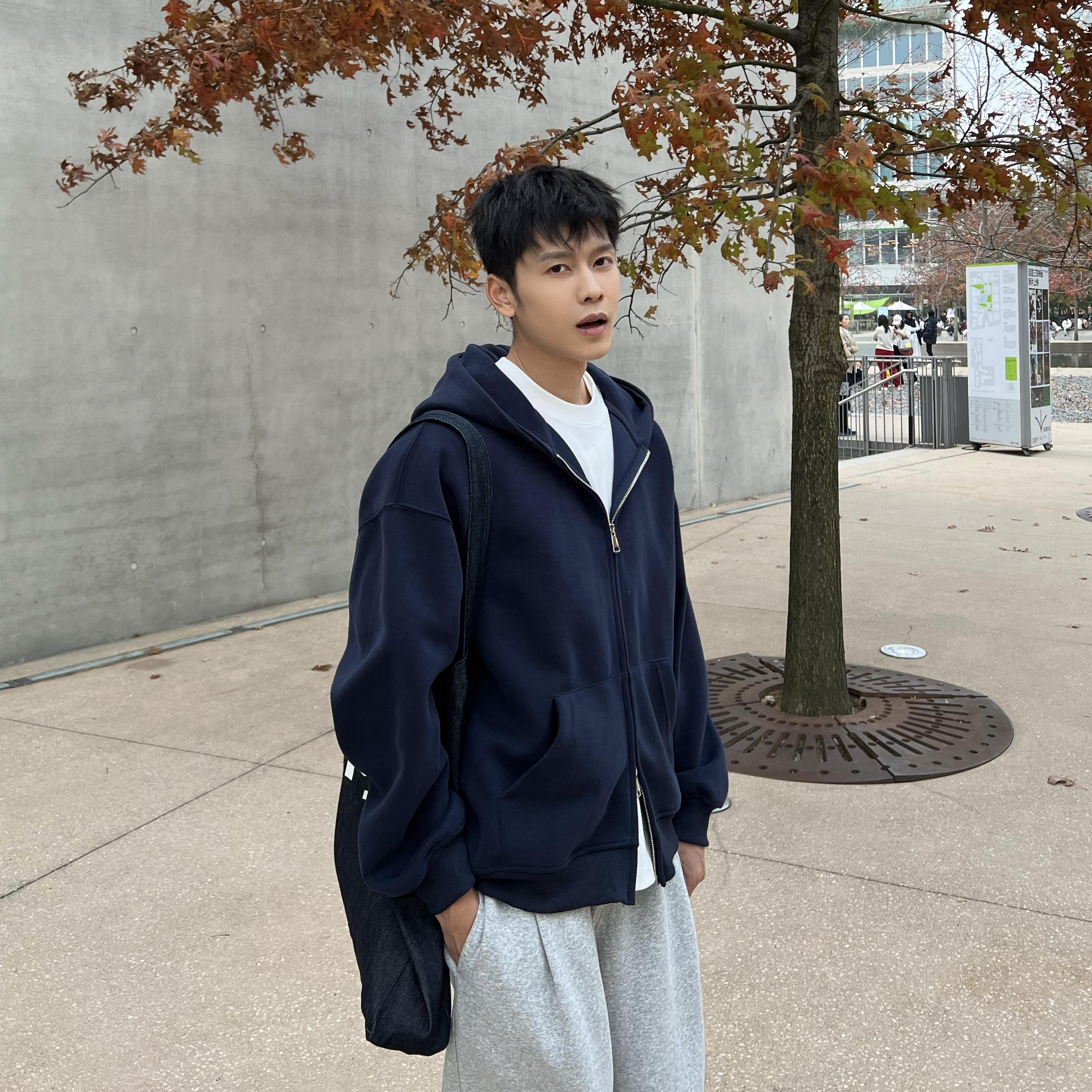 马克斯星球 美式复古潮牌卫衣外套男秋冬款连帽拉链宽松休闲开衫