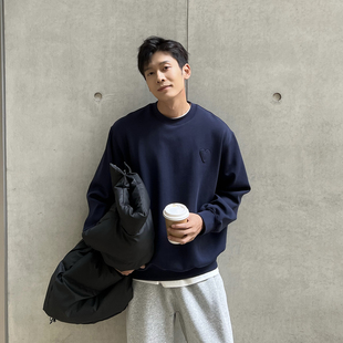 马克思星球 浮雕爱心设计感纯色圆领卫衣男秋冬季新款简约高级感