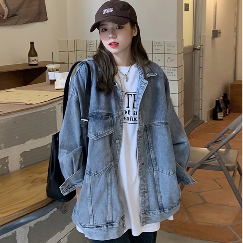 韩版宽松牛仔外套女新款小众设计感BF风春秋中长款别致上衣ins潮