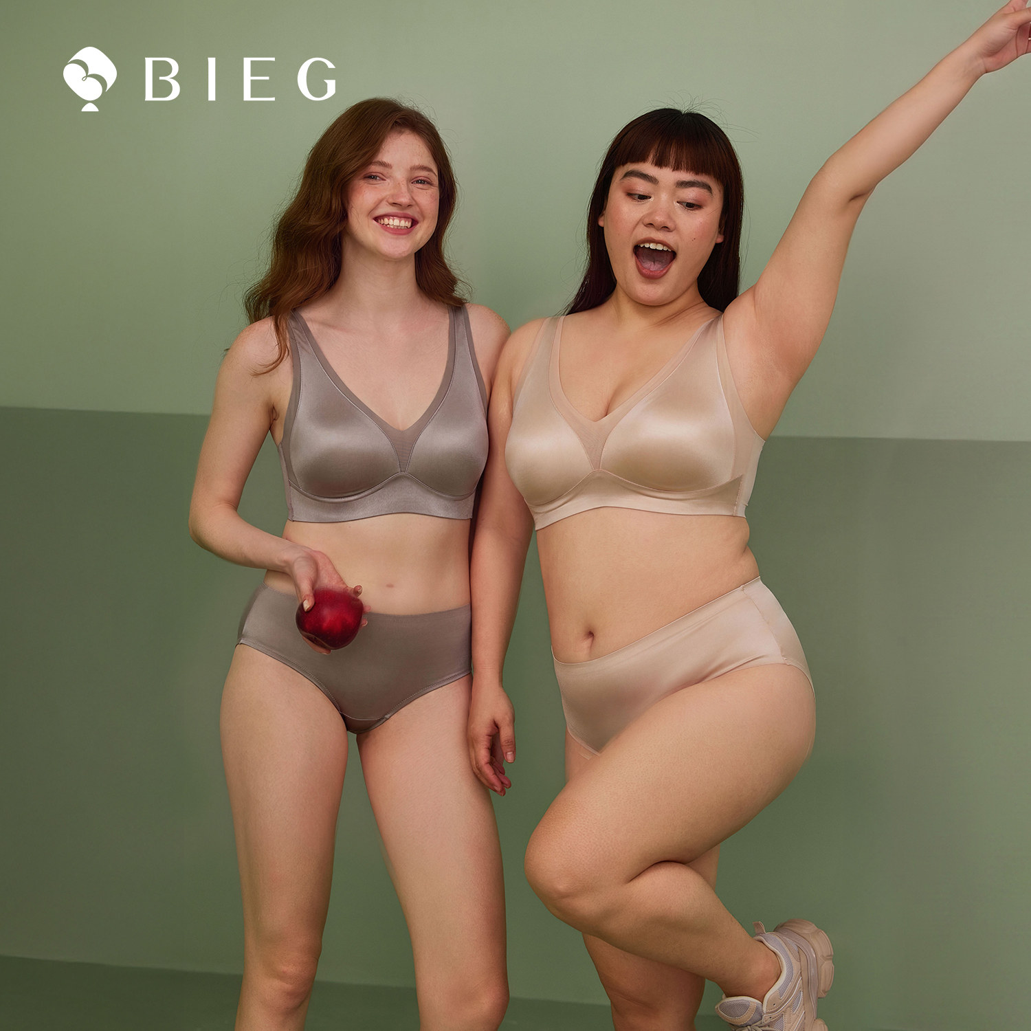 BIEG大码缎面粉底液内衣女胖mm秋季超薄款透气无痕大胸显小文胸罩
