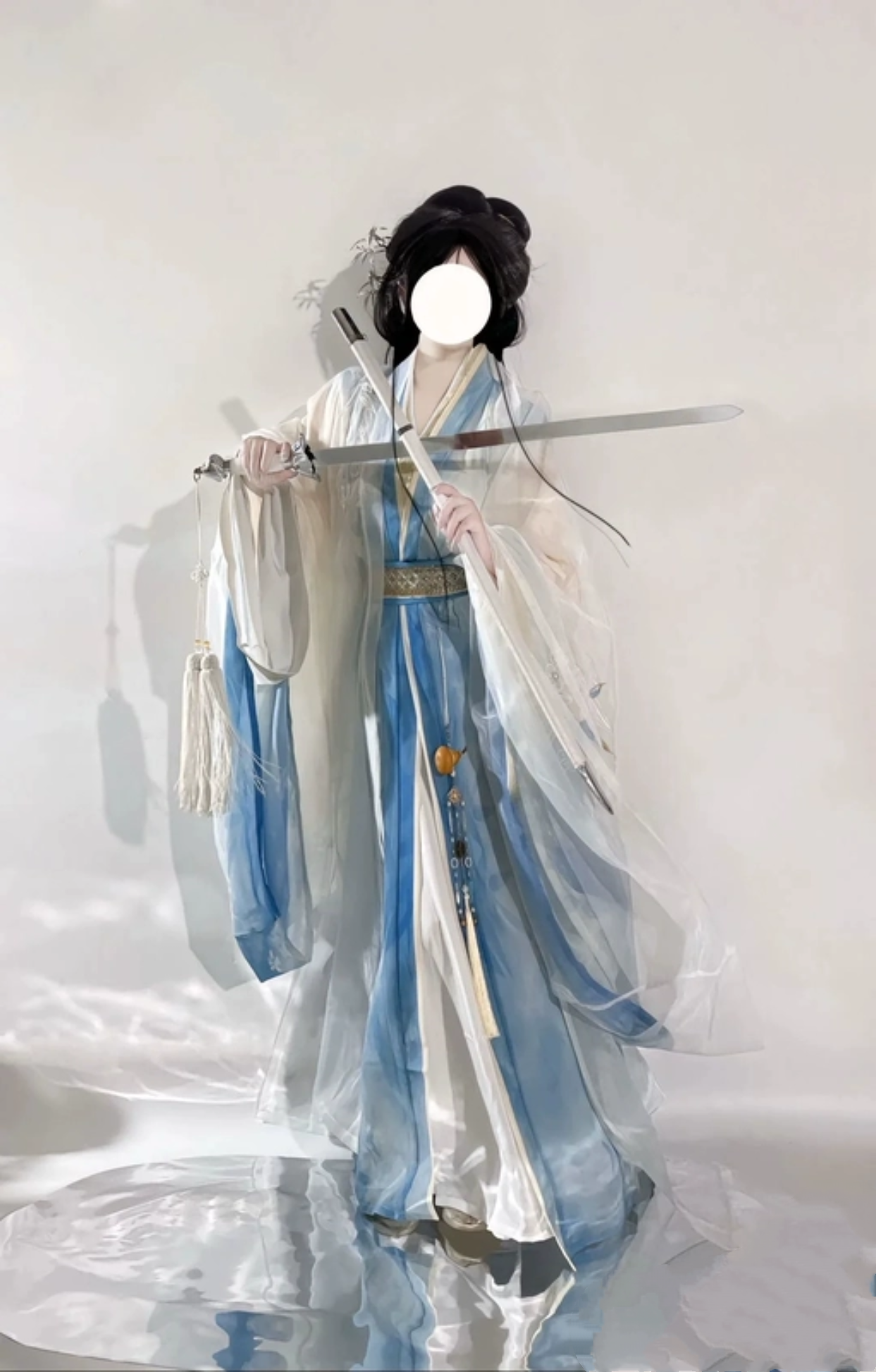原创汉服洛神赋蓝色唐制刺绣大袖衫古装绝美仙气日常套装秋季汉服