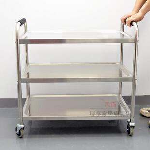 加厚圆管不锈钢餐车酒店双层手推车饭厅送餐车三层移动火锅车推车