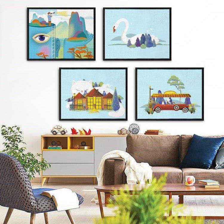 现代简约清新装饰画餐厅客厅沙发背景墙儿童房卧室卡通晶瓷挂壁画,家居饰品,现代装饰画,淘宝优惠券,粉丝福利购,淘宝优惠卷
