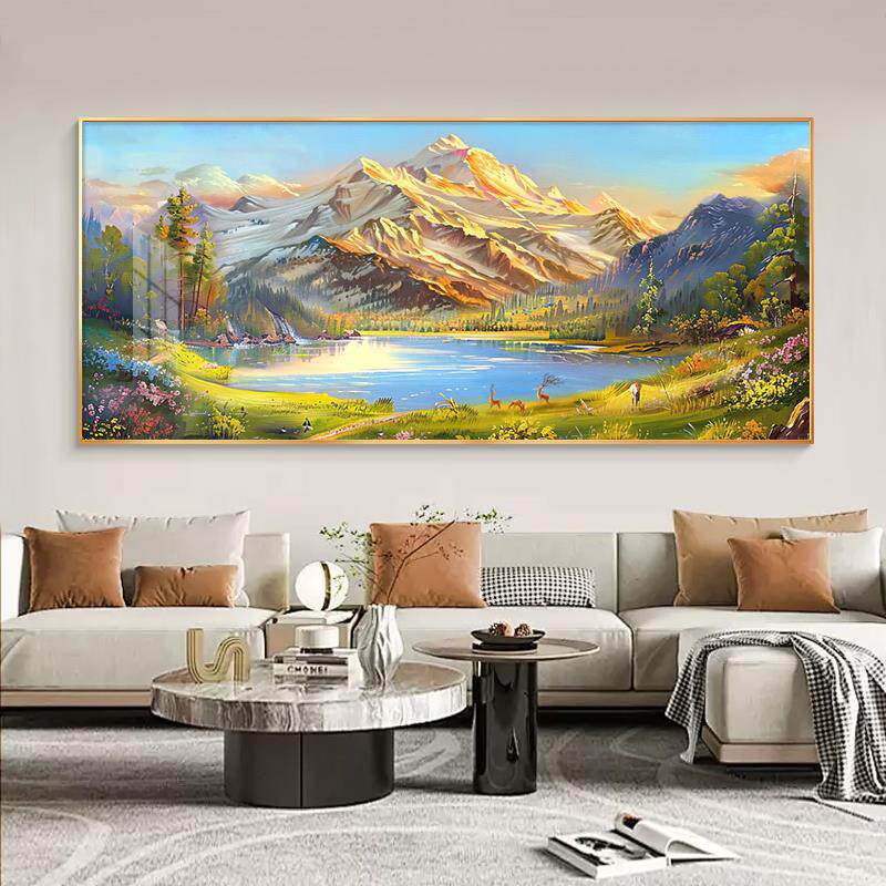 聚宝盆山水画靠山图客厅装饰画沙发背景墙挂画轻奢高级感2025新款