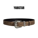 日系棕色雕花皮带重工金属花纹工装 女款 复古腰带男士 YABISTAR美式
