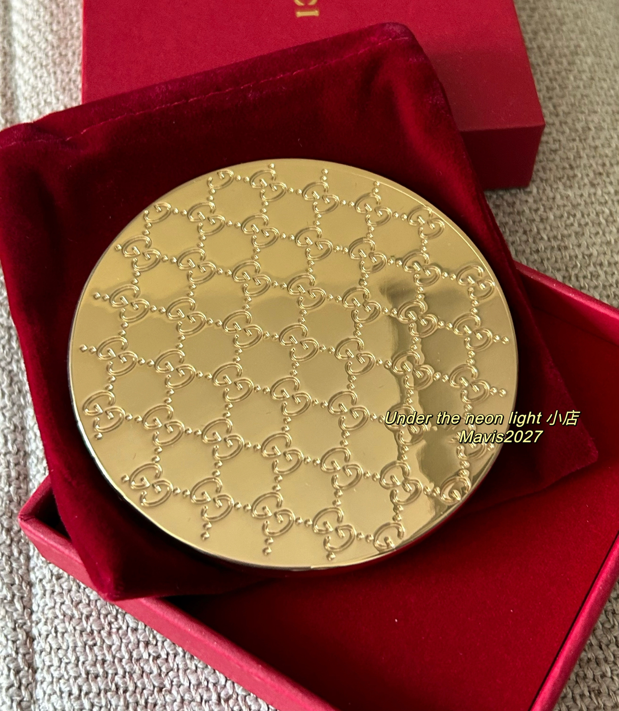 现货G家专柜赠礼金色复古小镜子翻盖折叠化妆镜一面放大一面正常