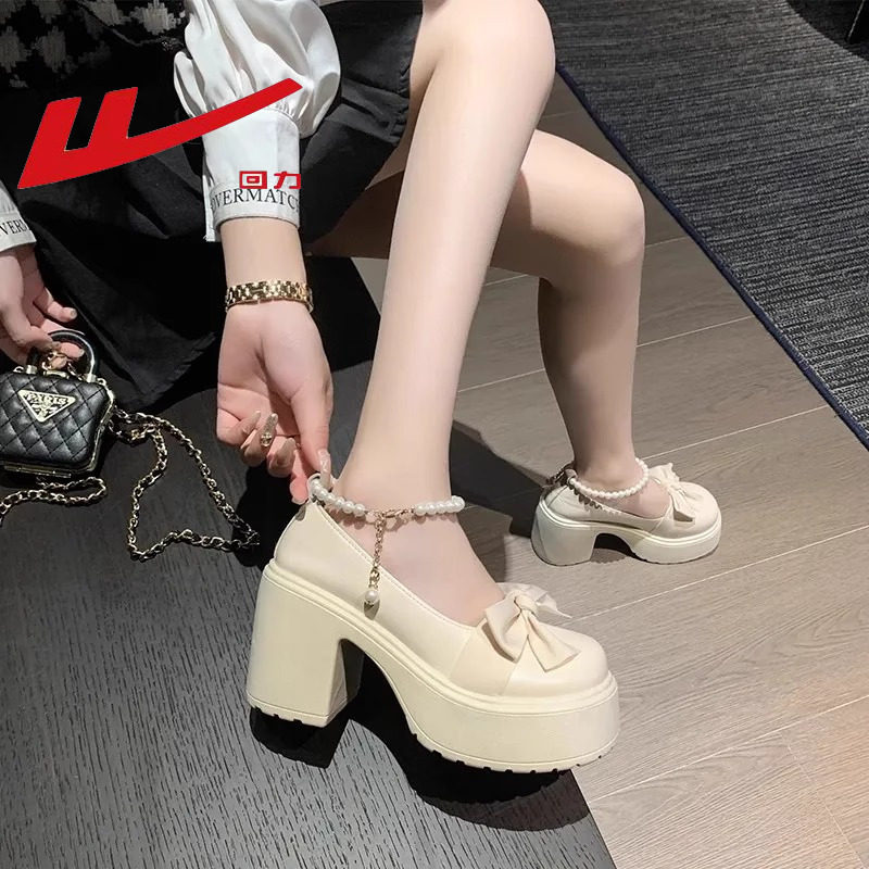 啄木鸟气质小皮鞋2026女士珍珠玛丽珍婚鞋高跟一脚蹬浅口乐福单鞋