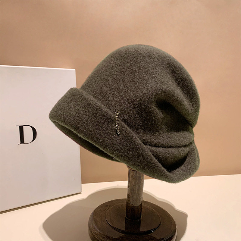 出街链条羊毛堆堆帽女秋冬季休闲保暖渔夫帽显脸小冷帽时尚套