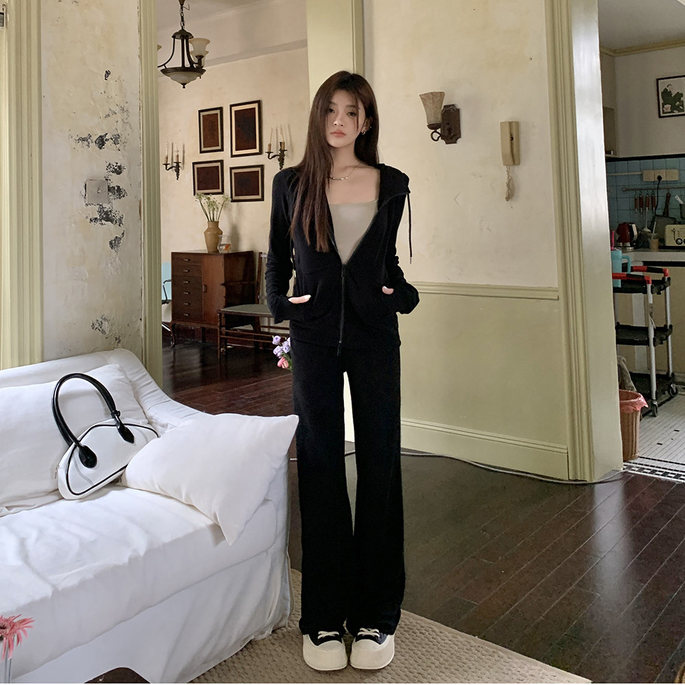 秋冬新款德绒套装连帽卫衣外套休闲长裤女慵懒实穿两件套