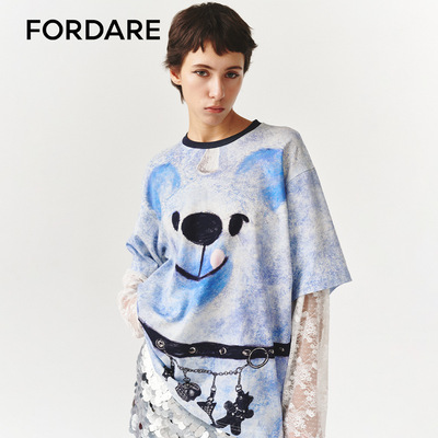 FORDARE/福蝶26春夏涂鸦感蓝色独角小熊假两件