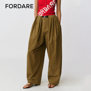 FORDARE 福蝶25早秋立体褶皱腰带弯刀休闲裤