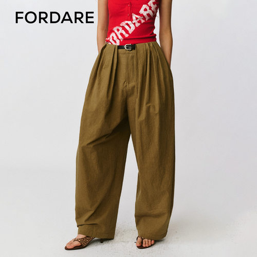 FORDARE/福蝶25早秋立体褶皱腰带弯刀休闲裤