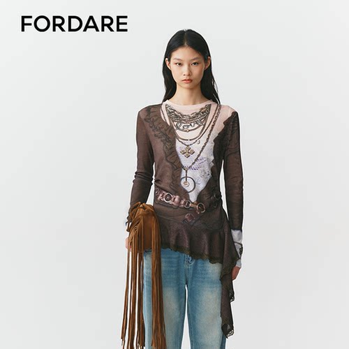 FORDARE/福蝶26秋冬复古感浪漫3D感印花上衣