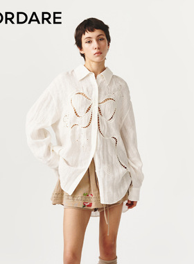 FORDARE/福蝶26春夏白色蓝色镂空绣花衬衫外套