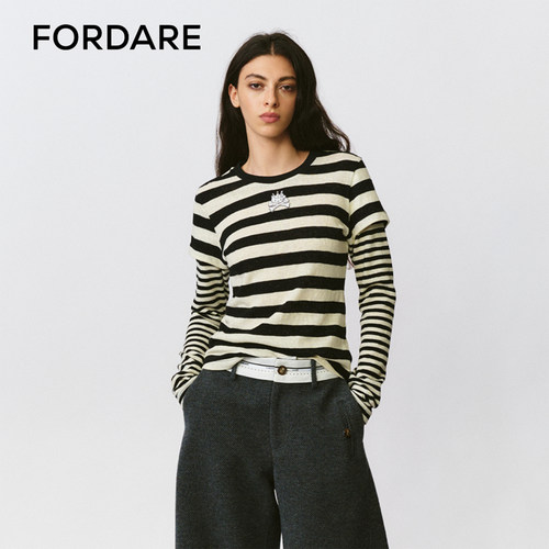 FORDARE/福蝶25秋冬假两件条纹T恤