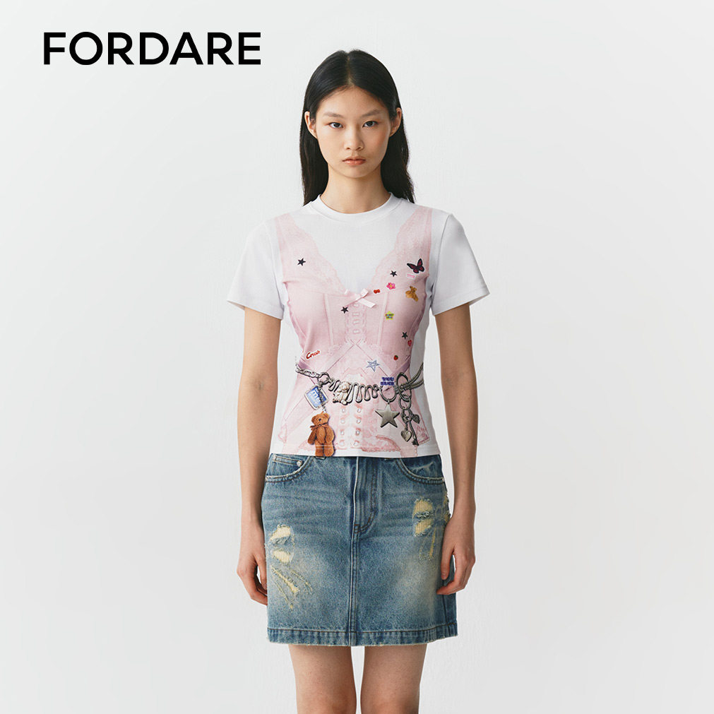FORDARE/福蝶26春夏3D感印花T恤