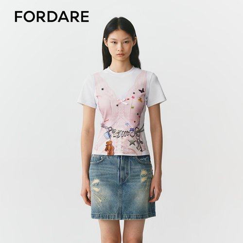 FORDARE/福蝶26春夏3D感印花T恤