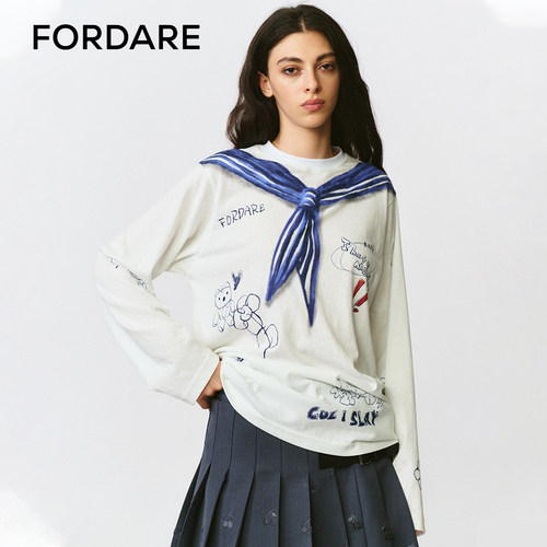 FORDARE/福蝶25早秋海军领涂鸦感印花长袖T恤