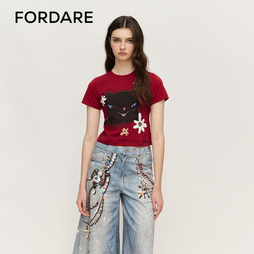FORDARE趣味手绘雏菊短T女