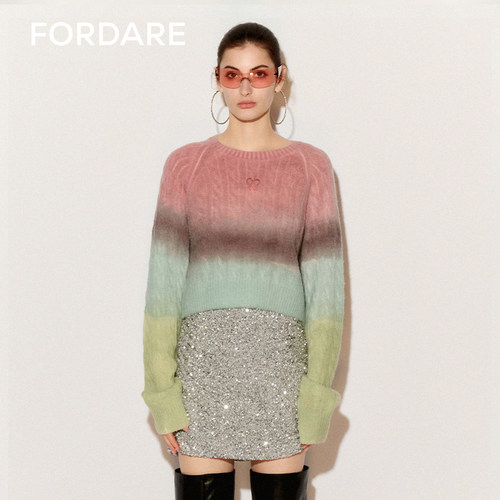 fordare圆领彩虹渐变长袖毛衫