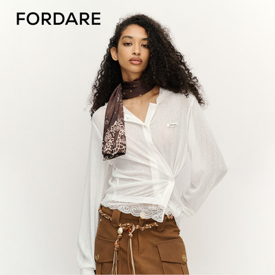 FORDARE/福蝶25春夏蕾丝拼接连帽开衫