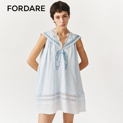 FORDARE/福蝶26春夏浅蓝色条纹连衣裙
