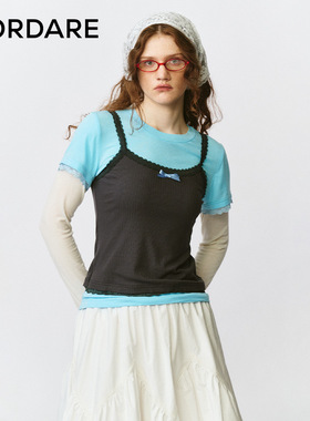 FORDARE/福蝶25早秋灰色吊带背心假两件套头长袖T