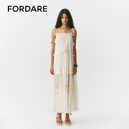 FORDARE/福蝶26春夏蝴蝶结刺绣蕾丝吊带连衣裙