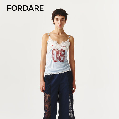FORDARE/福蝶26春夏浅蓝色拼接蕾丝运动吊带