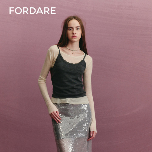 fordare圆领假两件打底衫