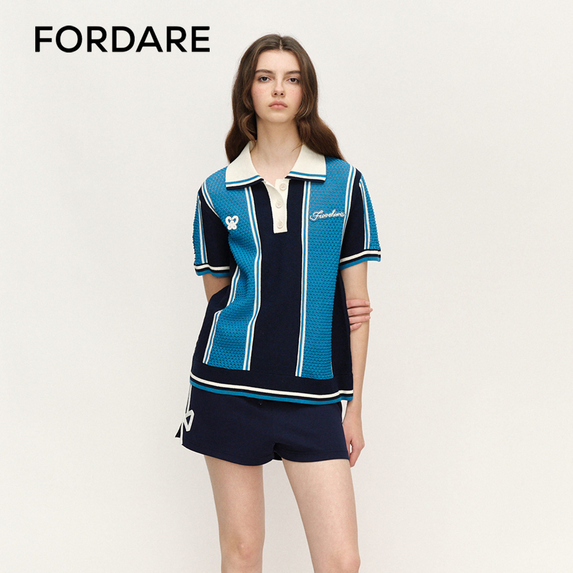 FORDARE蓝色条纹复古毛衫