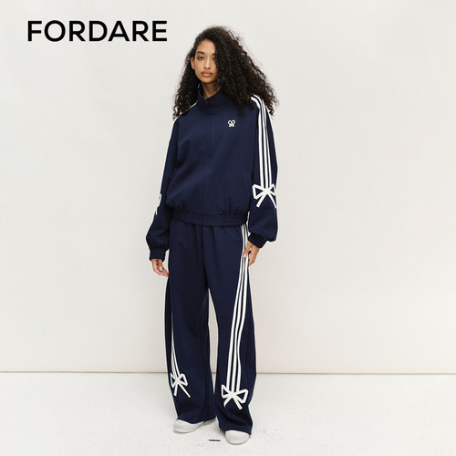 FORDARE/福蝶25春夏女士蝴蝶结贴条运动外套&贴条长裤