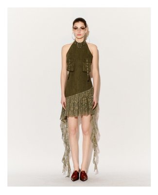 {张雅琪同款}FORDARE/福蝶24春夏水洗工装挂脖连衣裙