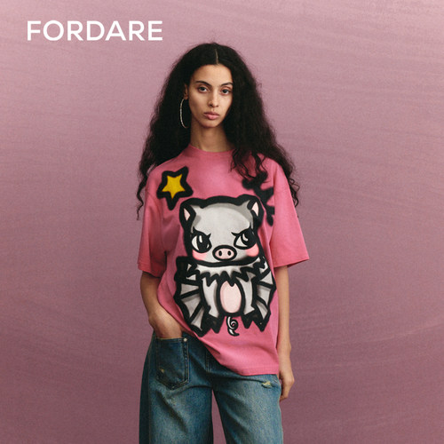 福蝶趣味手绘蝙蝠猪猪T恤