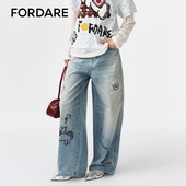 FORDARE 手绘感印花牛仔裤 福蝶26新年款 马上有钱