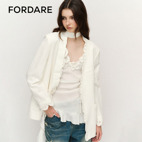 FORDARE手勾花边拼接西装