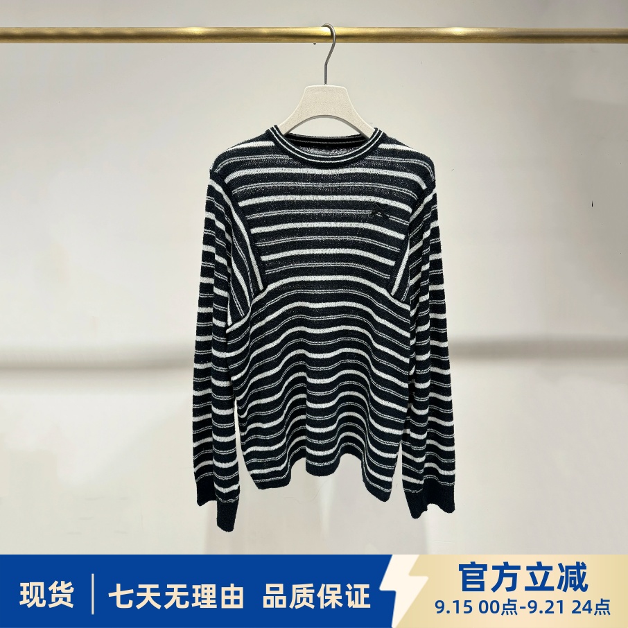 现货商场同款2025秋季新款宽松撞色条纹圆领针织衫毛衣女 2J3E409