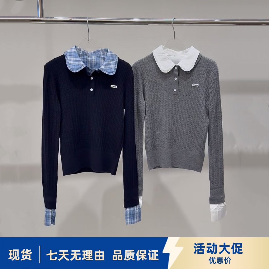 现货商场同款2025秋冬新款学院风娃娃领贴标刺绣针织衫女 3J4E409
