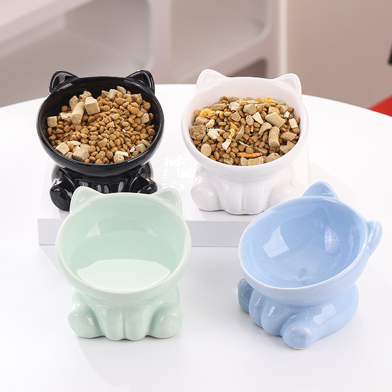 猫碗陶瓷猫食盆高脚防打翻斜口