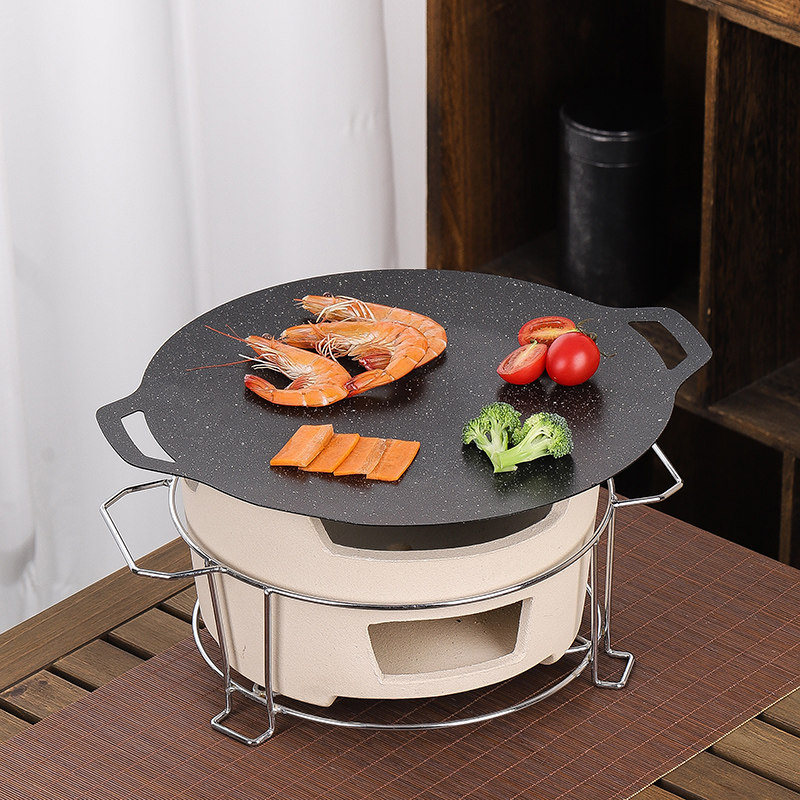 户外露营烤盘围炉煮茶泥炉烧烤盘韩式烤肉盘铁板烧家用炭炉烤肉架