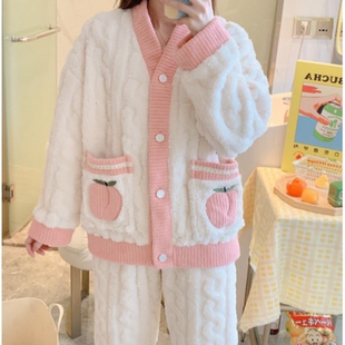 宽松外穿家居服套装 新款 暖暖睡衣女加绒加厚法兰绒大码 爆款 秋冬季