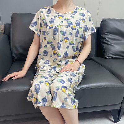 棉绸7分口袋家居服套装