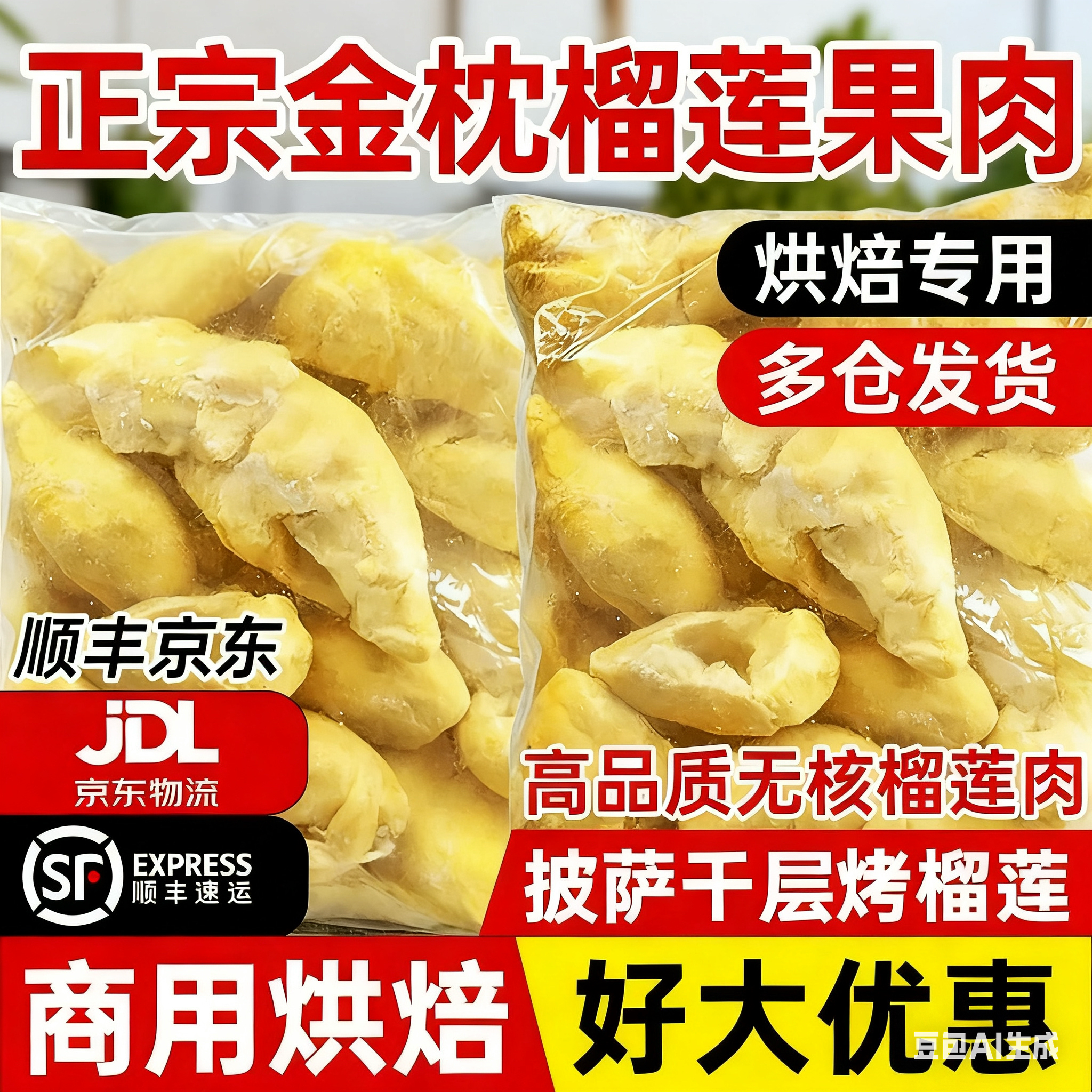 泰国进口金枕头榴莲碎肉3kg树熟榴莲肉新鲜冷冻无核榴莲肉6斤包邮