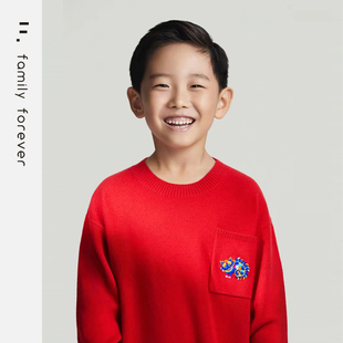 family forever凡慕里男女童BabyCashmere小山羊绒手工刺绣小龙衫