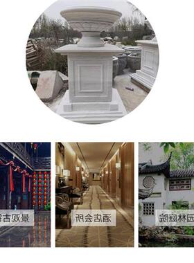 石雕花盆花岗岩黄锈石欧式庭院石花坛圆雕户外黄金麻石头花钵中式