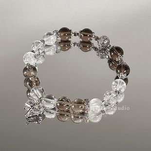 原创设计天然茶晶阿赛斯特莱白水晶银手链女百搭转运手串 彩烟